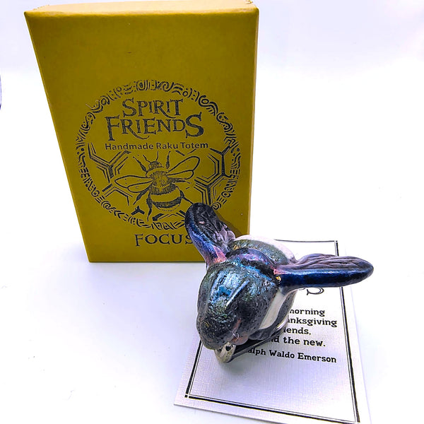 Raku Bumblebee "Focus" Spirit Friends Mini Figurine Glazed Raku Pottery