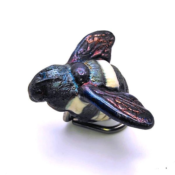 Raku Bumblebee "Focus" Spirit Friends Mini Figurine Glazed Raku Pottery