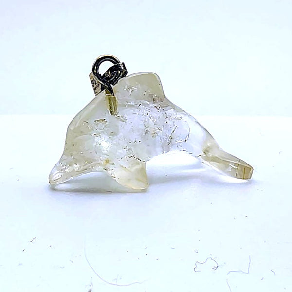 Dolphin Clear Quartz Pendant  sterling Silver