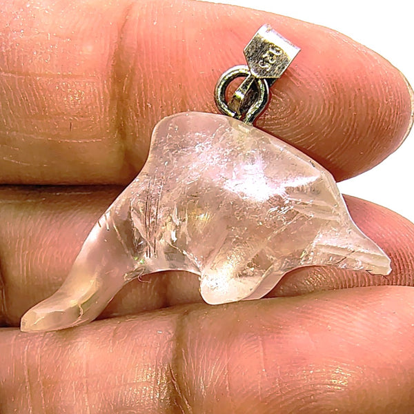 Dolphin Clear Quartz Pendant  sterling Silver