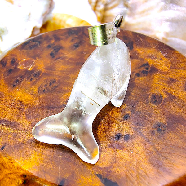 Dolphin Clear Quartz Pendant  sterling Silver