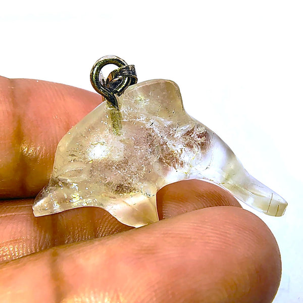 Dolphin Clear Quartz Pendant  sterling Silver
