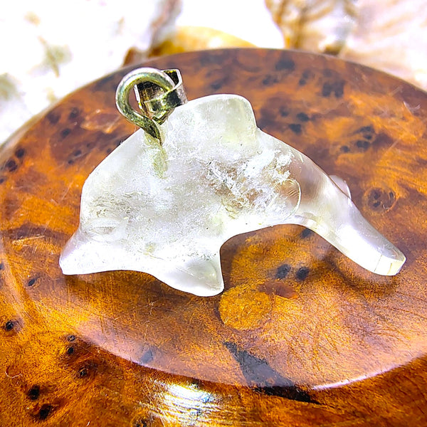 Dolphin Clear Quartz Pendant  sterling Silver
