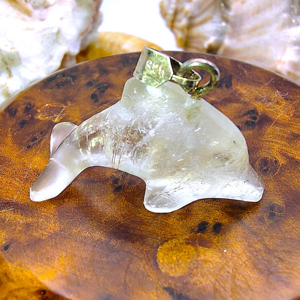 Dolphin Clear Quartz Pendant  sterling Silver