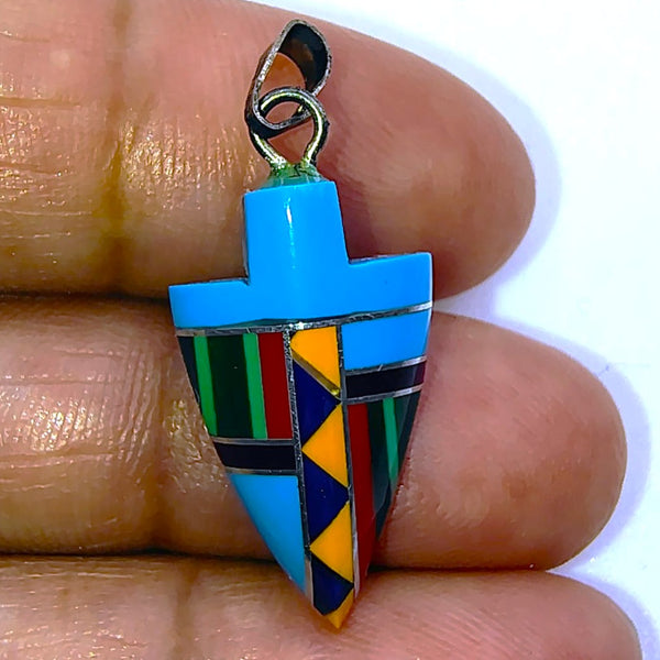 Southwestern Mosaic Inlay Arrowhead colorful Pendant