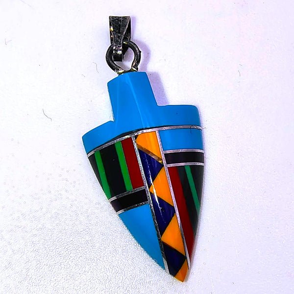 Southwestern Mosaic Inlay Arrowhead colorful Pendant