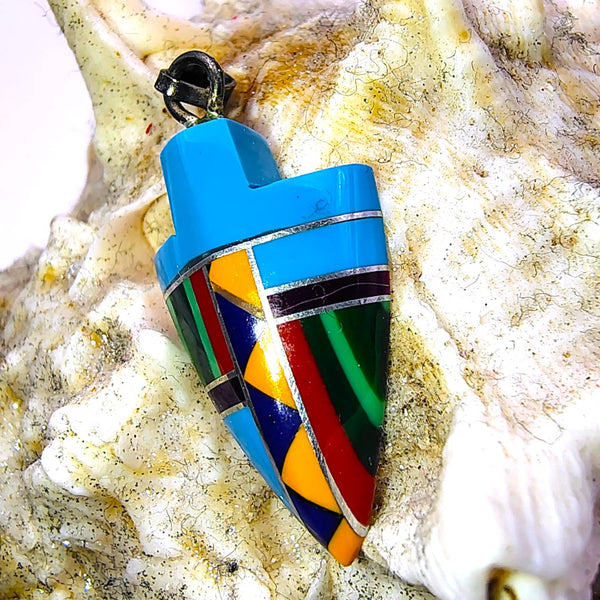 Southwestern Mosaic Inlay Arrowhead colorful Pendant