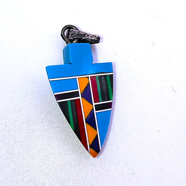 Southwestern Mosaic Inlay Arrowhead colorful Pendant