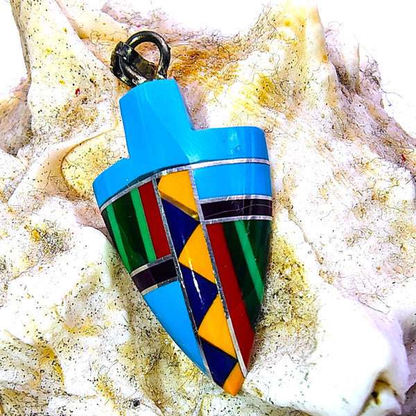 Southwestern Mosaic Inlay Arrowhead colorful Pendant