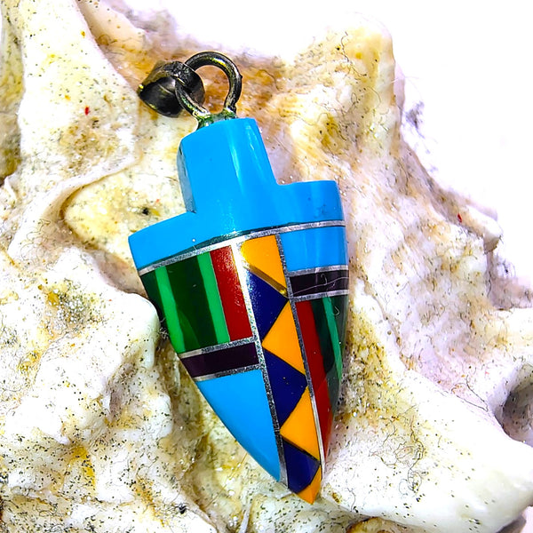 Southwestern Mosaic Inlay Arrowhead colorful Pendant