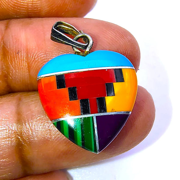 Southwestern Mosaic Inlay Heart colorful Pendant
