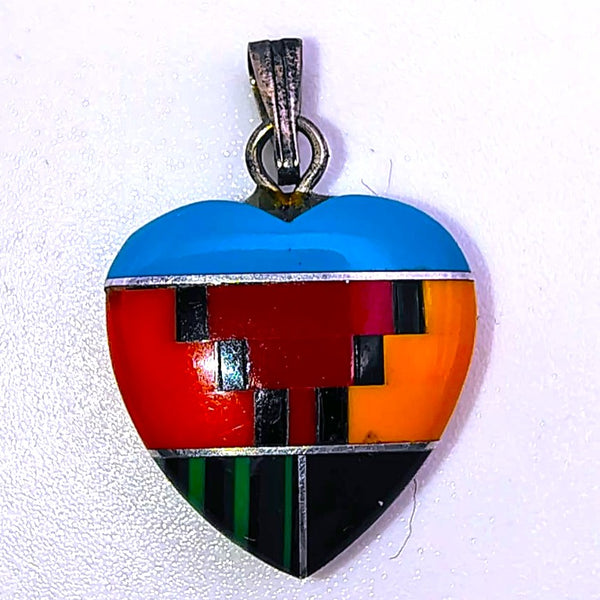 Southwestern Mosaic Inlay Heart colorful Pendant