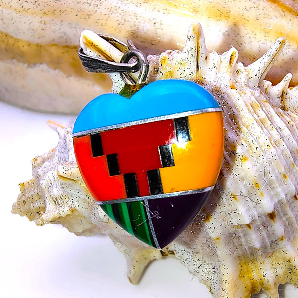 Southwestern Mosaic Inlay Heart colorful Pendant