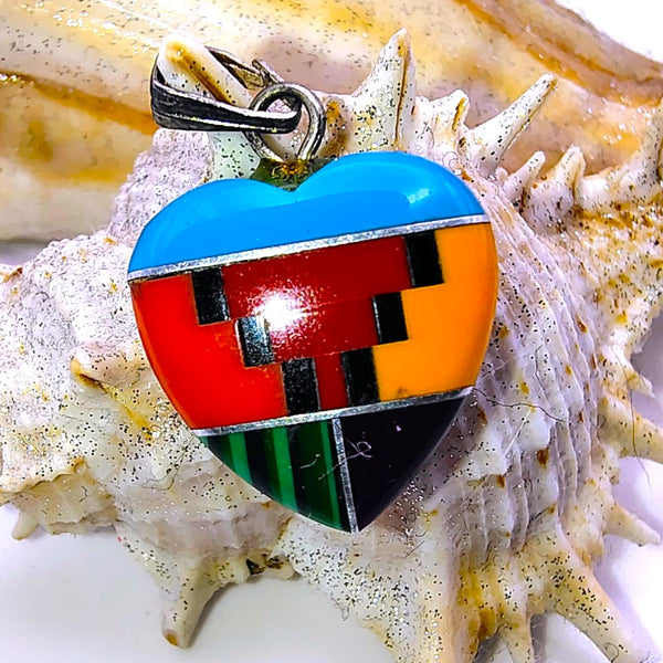 Southwestern Mosaic Inlay Heart colorful Pendant
