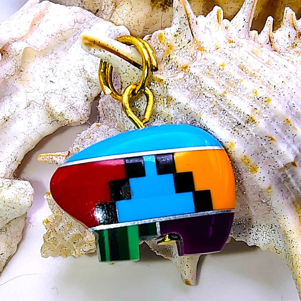 Southwestern Mosaic Inlay Zuni Bear colorful Pendant