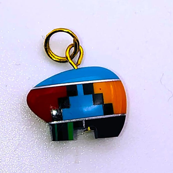Southwestern Mosaic Inlay Zuni Bear colorful Pendant