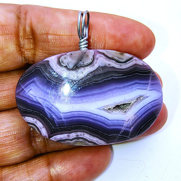 Purple Lace Agate Oval Pendant