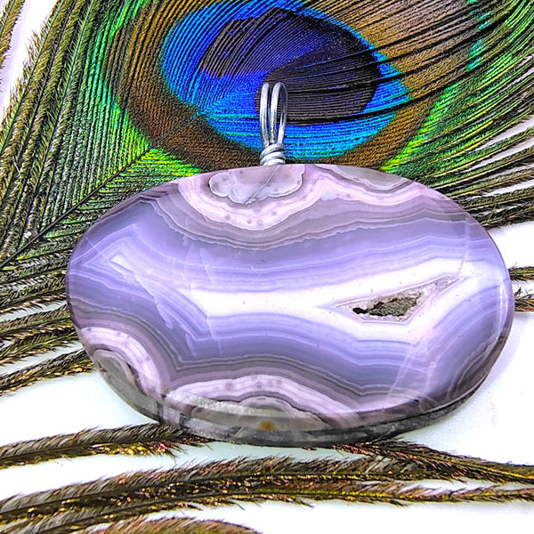 Purple Lace Agate Oval Pendant