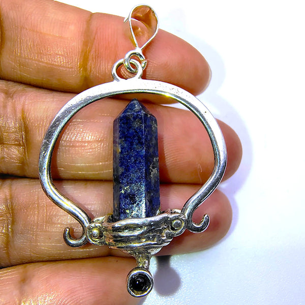 Lapis Lazuli Point Pencil Pendant Sterling Silver