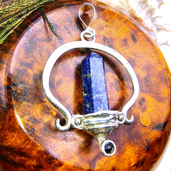 Lapis Lazuli Point Pencil Pendant Sterling Silver
