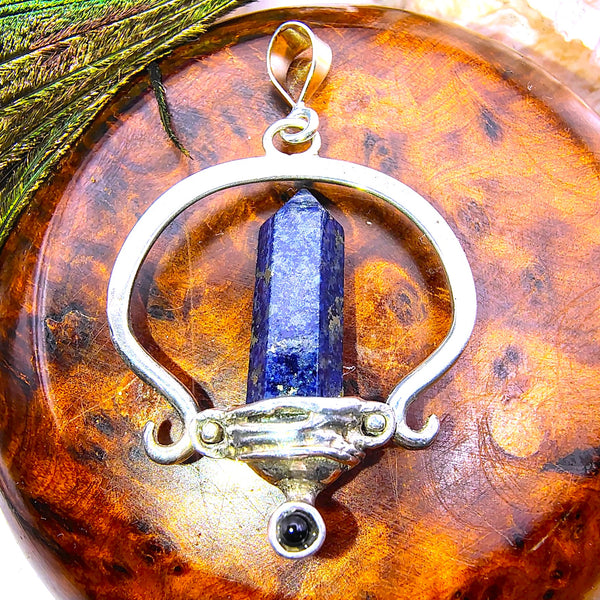 Lapis Lazuli Point Pencil Pendant Sterling Silver