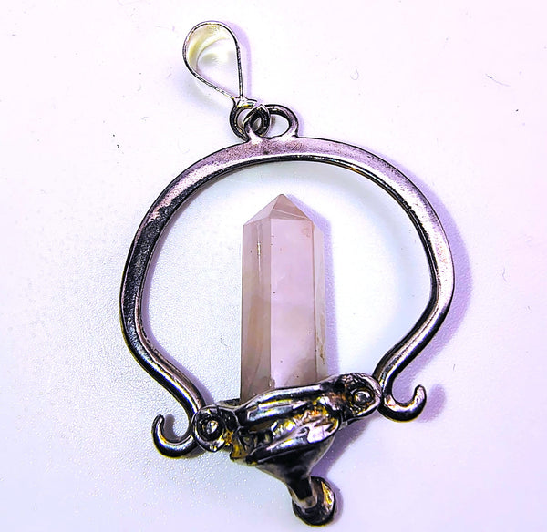Rose Quartz Point Pencil Pendant Sterling Silver