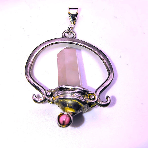 Rose Quartz Point Pencil Pendant Sterling Silver