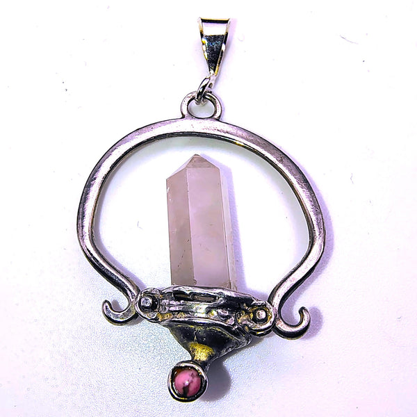 Rose Quartz Point Pencil Pendant Sterling Silver