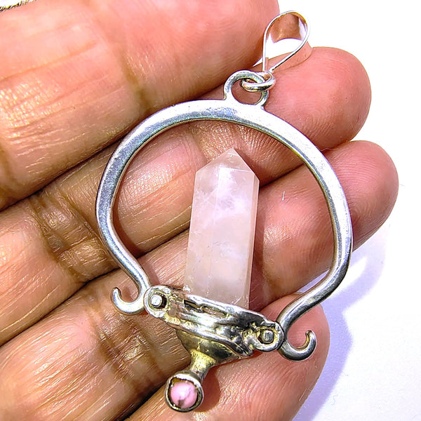 Rose Quartz Point Pencil Pendant Sterling Silver