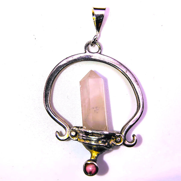 Rose Quartz Point Pencil Pendant Sterling Silver