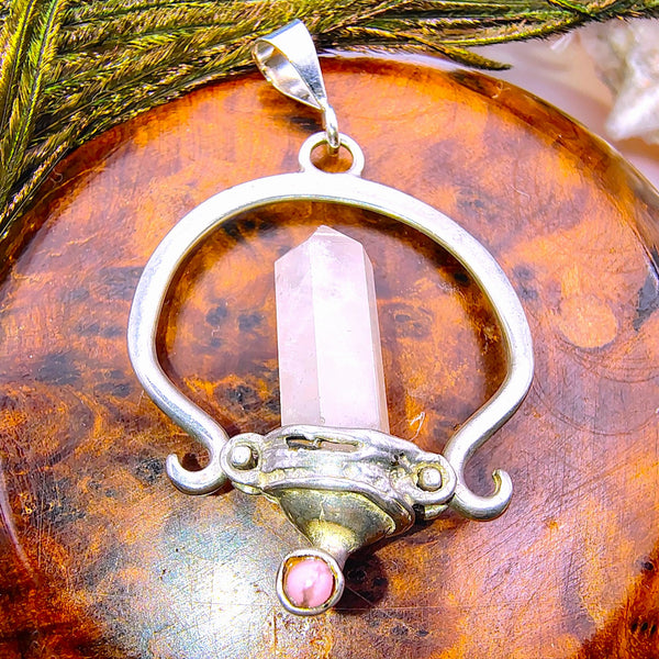Rose Quartz Point Pencil Pendant Sterling Silver