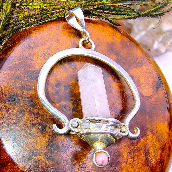 Rose Quartz Point Pencil Pendant Sterling Silver