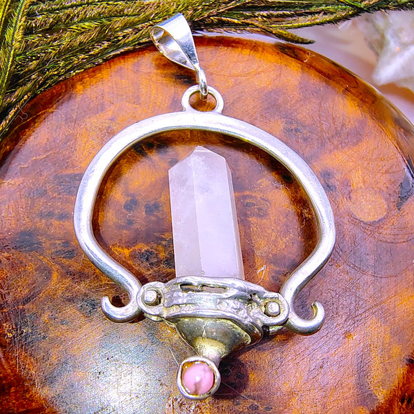 Rose Quartz Point Pencil Pendant Sterling Silver