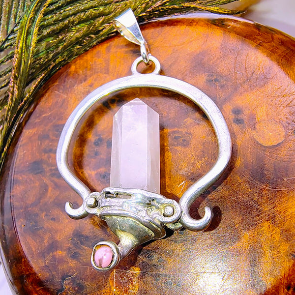 Rose Quartz Point Pencil Pendant Sterling Silver