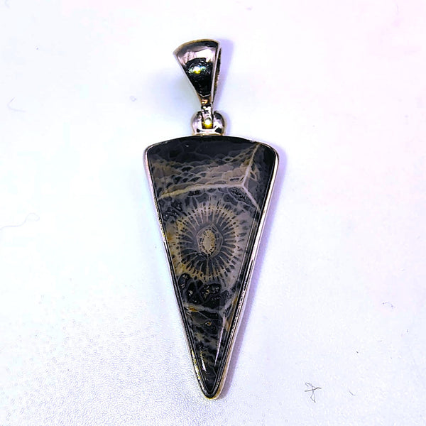 Fossil Coral Triangular Pendant Sterling Silver