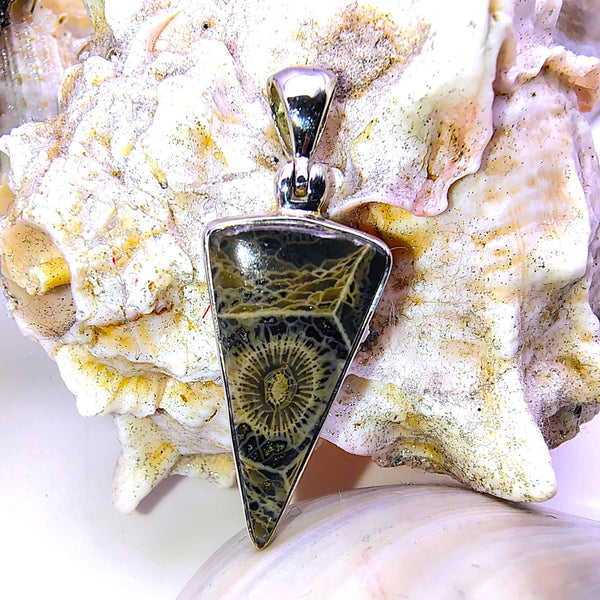 Fossil Coral Triangular Pendant Sterling Silver