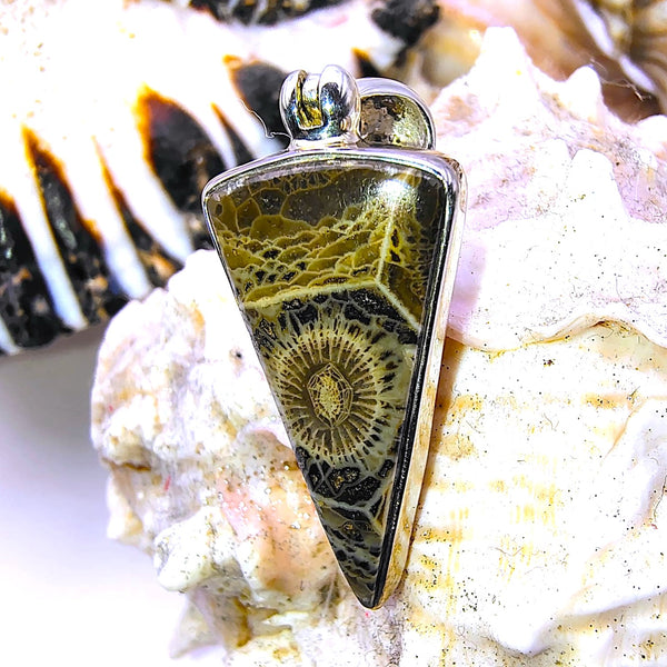 Fossil Coral Triangular Pendant Sterling Silver