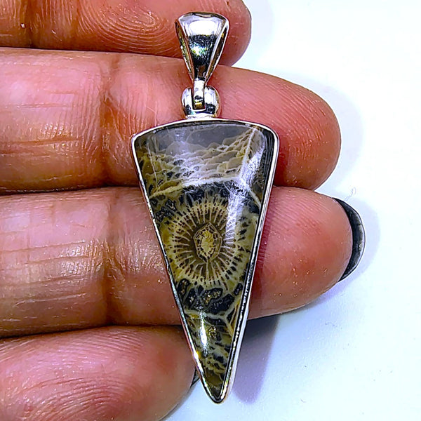 Fossil Coral Triangular Pendant Sterling Silver