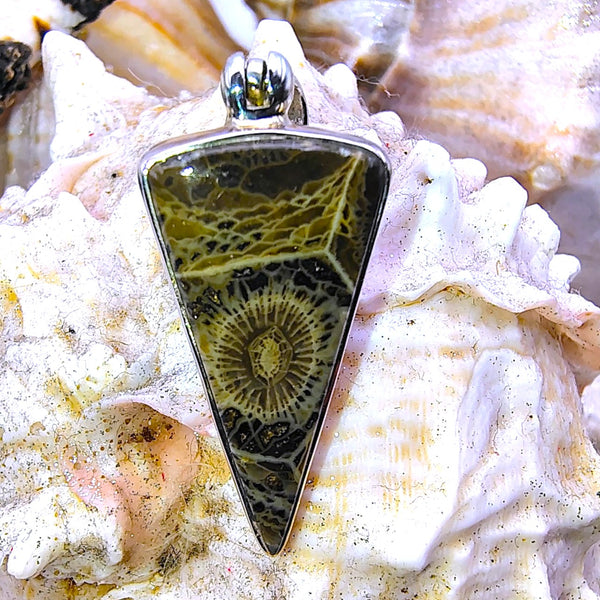 Fossil Coral Triangular Pendant Sterling Silver
