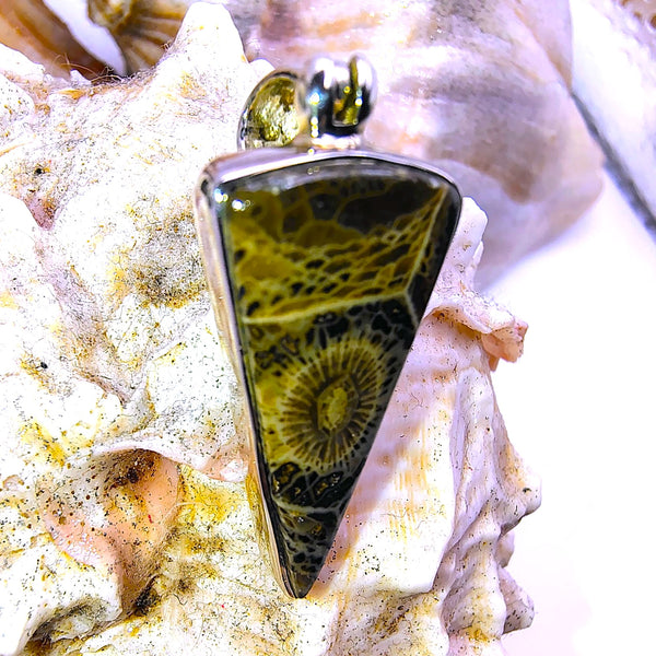 Fossil Coral Triangular Pendant Sterling Silver
