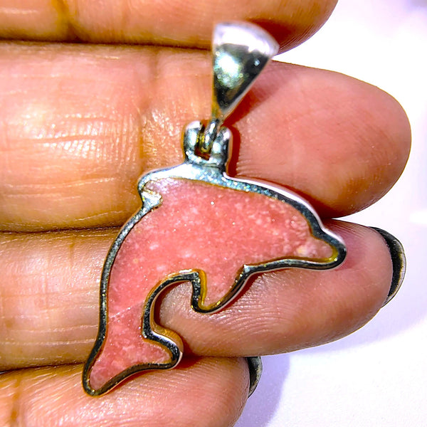 Dolphin Thulite Pendant Sterling Silver