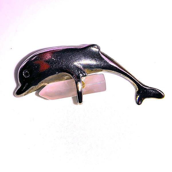 Dolphin Rose Quartz Pendant Sterling Silver