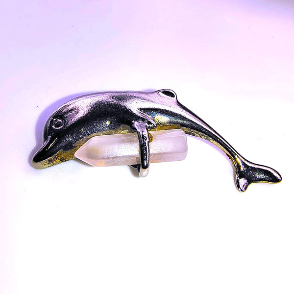 Dolphin Rose Quartz Pendant Sterling Silver