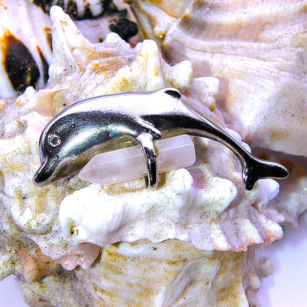 Dolphin Rose Quartz Pendant Sterling Silver