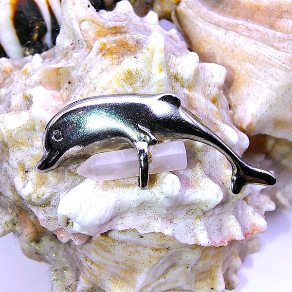 Dolphin Rose Quartz Pendant Sterling Silver