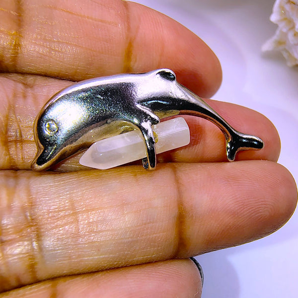 Dolphin Rose Quartz Pendant Sterling Silver