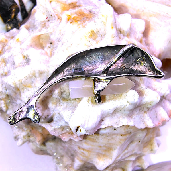 Dolphin Rose Quartz Pendant Sterling Silver