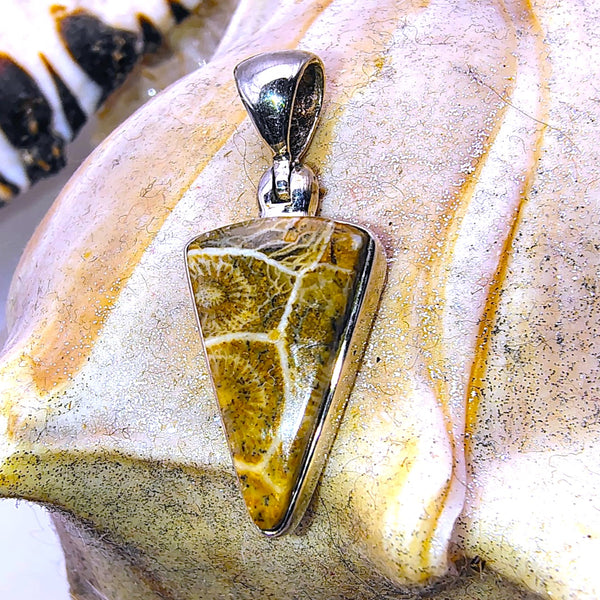 Fossil Coral Triangular Pendant Sterling Silver