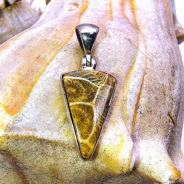 Fossil Coral Triangular Pendant Sterling Silver