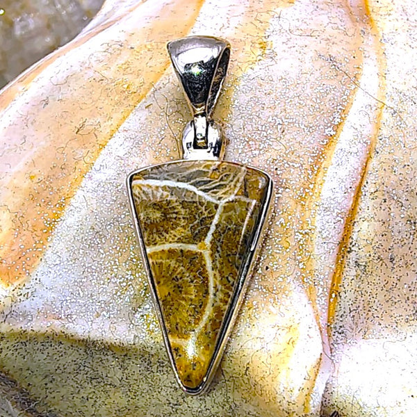 Fossil Coral Triangular Pendant Sterling Silver